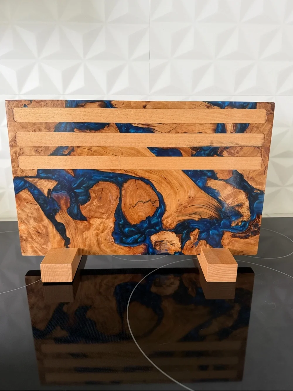 Handcrafted Blue Resin & Natural Wood Cutting Board